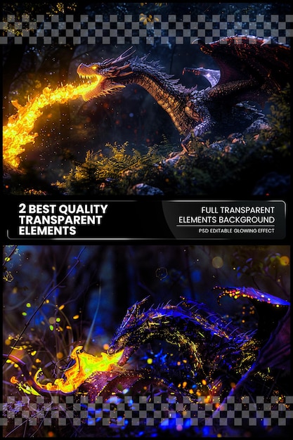 Fantasy Dragon Breathing Fire in Mystic Forest A makes on transparent background