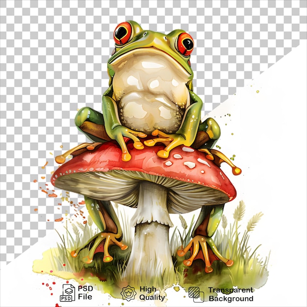 Fantasy Frog Illustration Perched on Mushroom