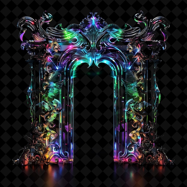 Fantasy Realm Gate With Mythical Creatures and Magical Artif PNG Y2K Shape Neon Color Collection