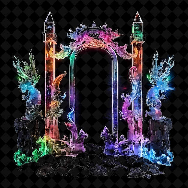 Fantasy Realm Gate With Mythical Creatures and Magical Artif PNG Y2K Shape Neon Color Collection