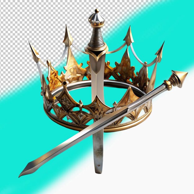 Fantasy sword with crown isolated on transparent background