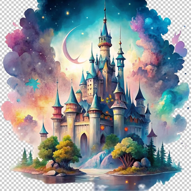 PSD fantasy watercolor magical illustration isolated on transparent background