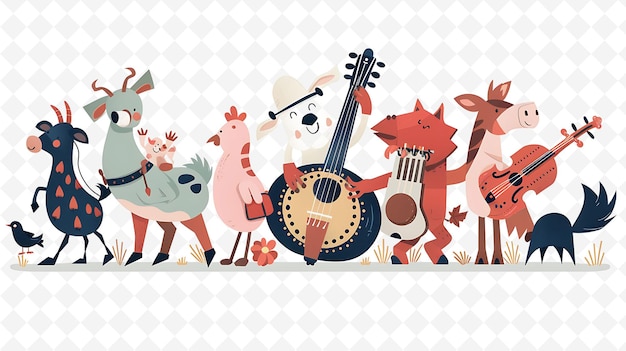 Farm Animals Having a Hoedown Design Is Rustic and Festive I Flat Illustration Festival Theme Art