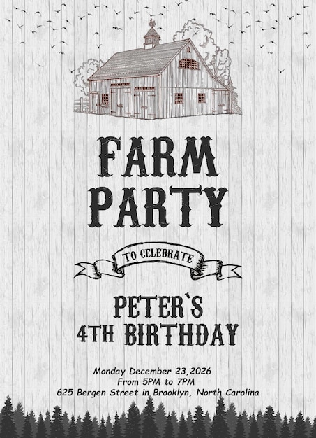 PSD farm birthday party invitation farm birthday party