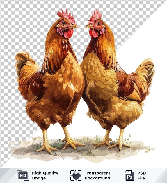 Farm chickens highquality PSD vector on transparent background featuring brown yellow and red ones