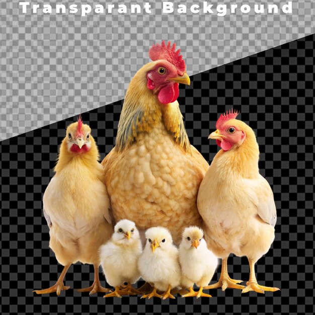 PSD farm chickens on transparent background