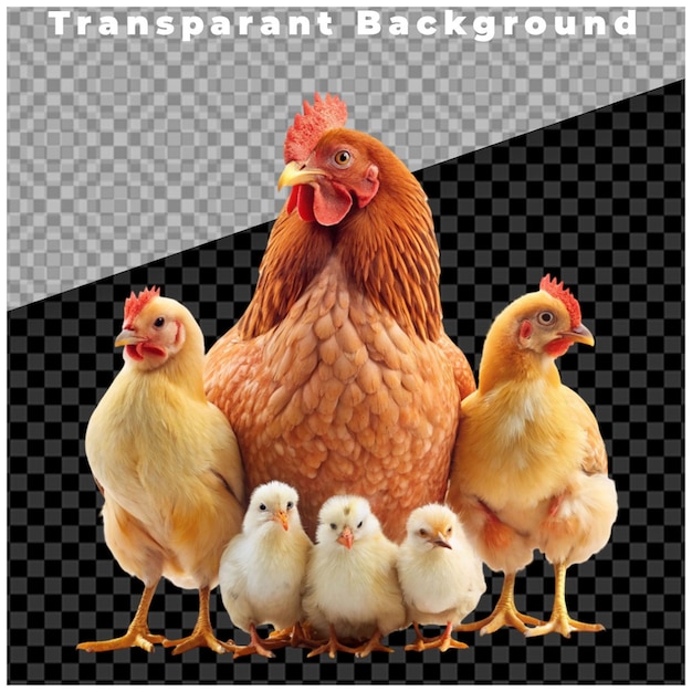 PSD farm chickens on transparent background