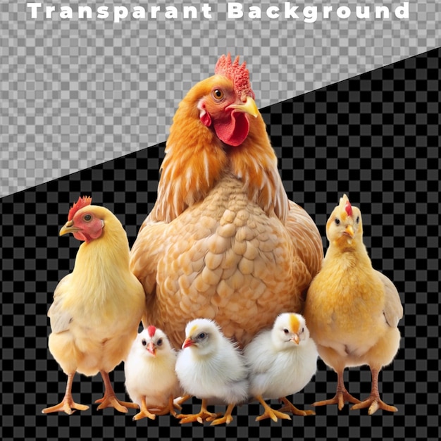 PSD farm chickens on transparent background