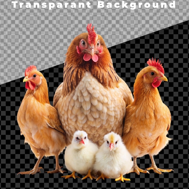 PSD farm chickens on transparent background