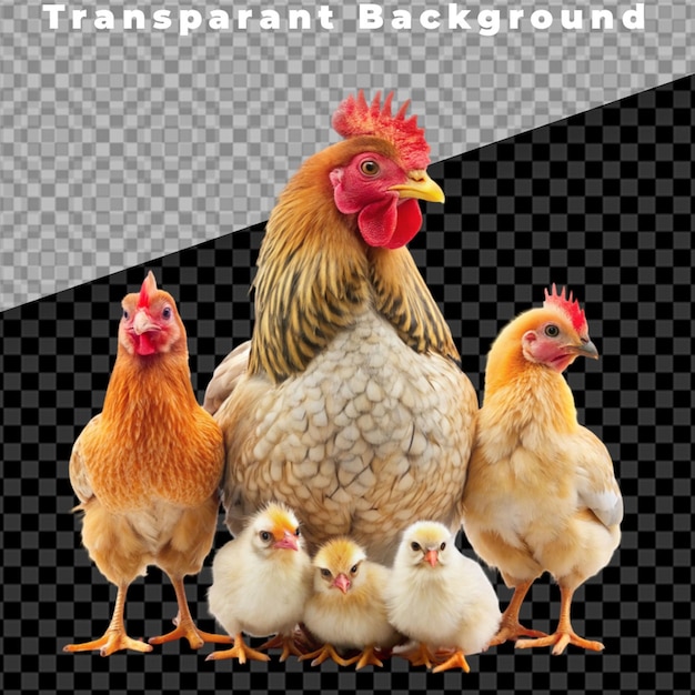 PSD farm chickens on transparent background