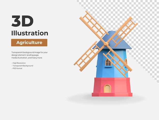 Farm mill agriculture farming 3d icon illustration