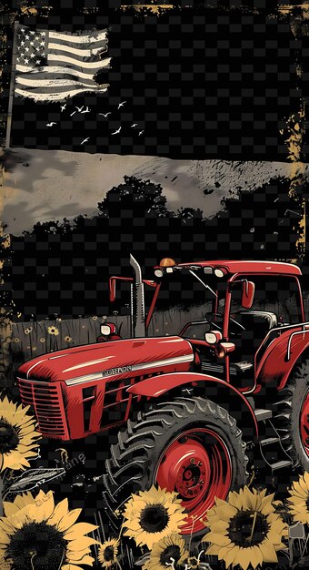 PSD farm setting with a tractor and campaign sign for election s flat illustration poster design