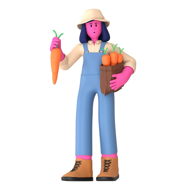 Farmer Girl bring carrot vegetable Agriculture Village