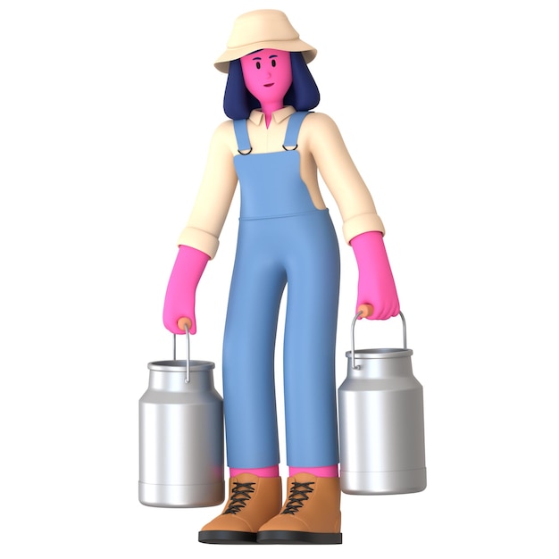 Farmer Girl Bring Milk can Agriculture Village