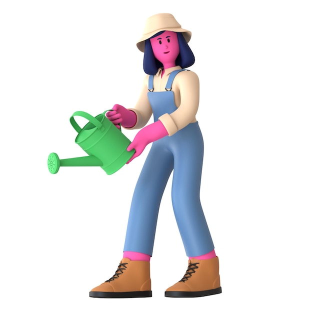 Farmer Girl Watering Can Agriculture Village