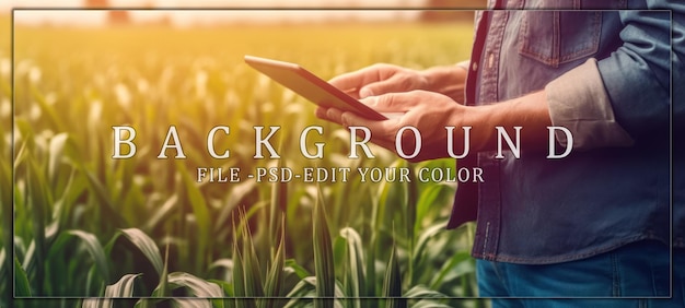 PSD farmer using tablet in a field of corn