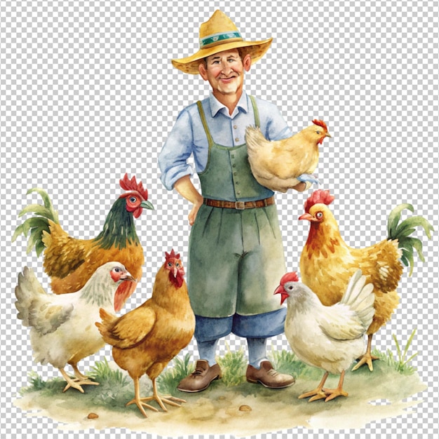 PSD farmer with chickens on white background