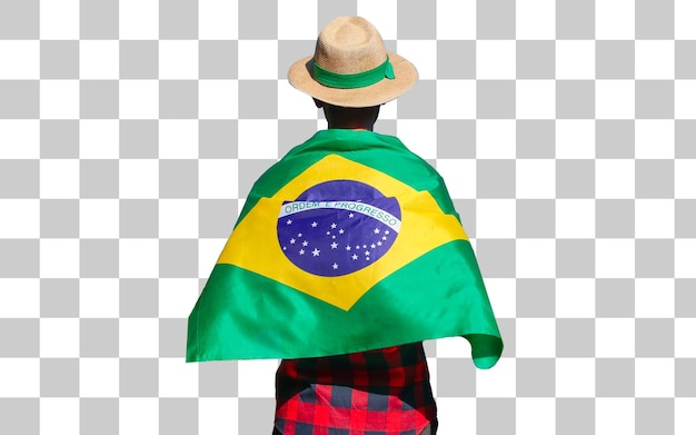 Farmer With Hat Holding Brazilian flag for Independence Day Black Man Holding Brazil Flag isolated