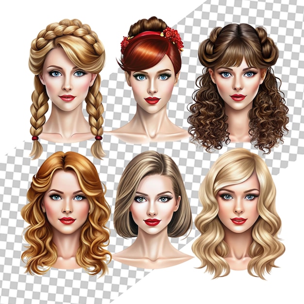 PSD fashion female avatars hairstyles eyes and mouths