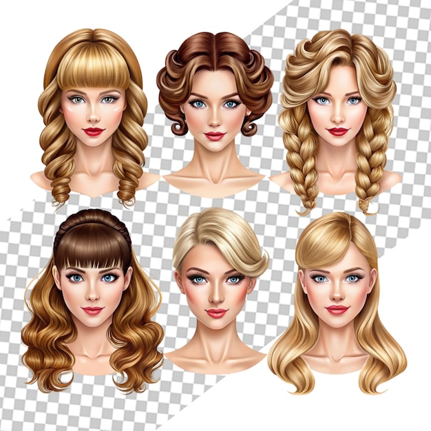 PSD fashion female avatars hairstyles eyes and mouths