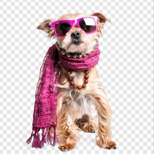 Fashion female dog wearing scarf and necklace with sunglasses on transparency background PSD