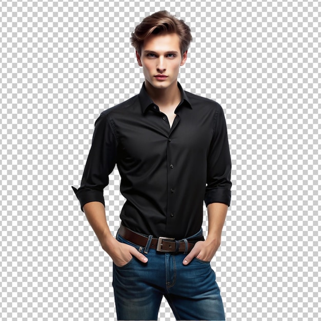 PSD fashion model in black neat shirt jeans png