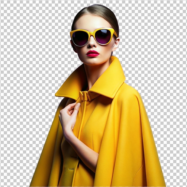 PSD fashion model in yellow mustard cape png