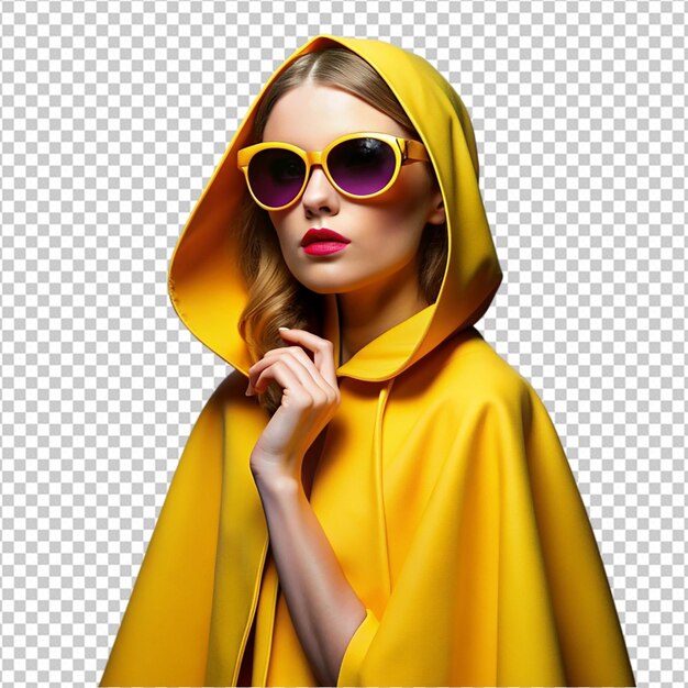 PSD fashion model in yellow mustard cape png