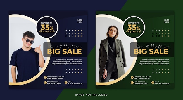 fashion sale instagram post banner square template set design