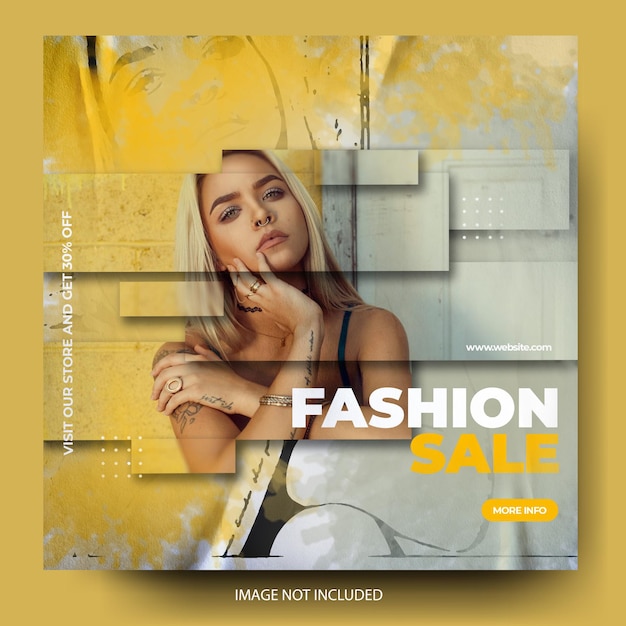 PSD fashion sale promotion poster banner yellow bursh style