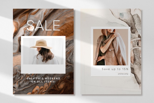 Fashion sale shopping template psd promotional aesthetic ad poster dual set