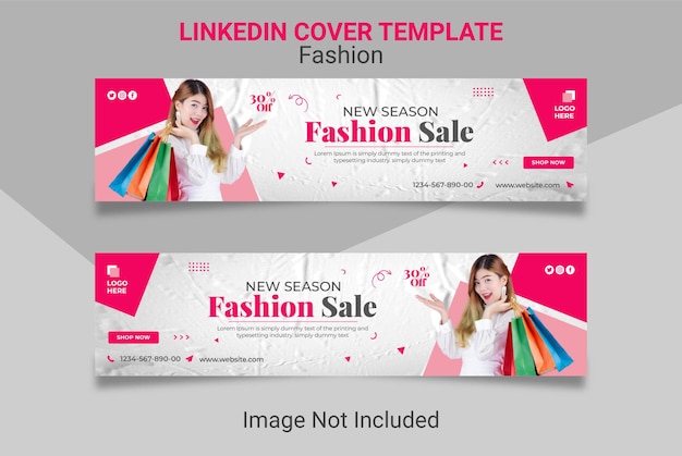 Fashion sale social media LinkedIn cover design template.