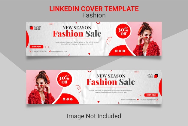 Fashion sale social media LinkedIn cover design template.