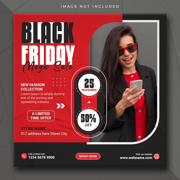 Fashion sale social media post black friday instagram post web banner template