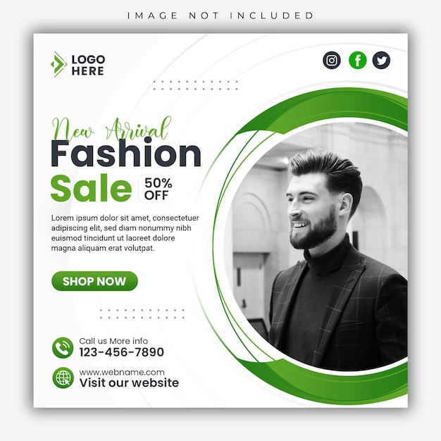 Fashion sale social media post and simple square web banner template