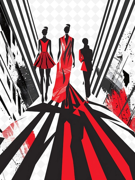 Fashion Scene With a Runway and Models Clothing Patterns and Flat Illustration Poster Design