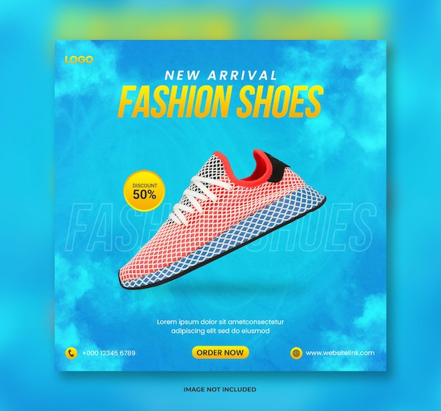 Fashion Shoes social media banner design and Instagram post template design with abstract background