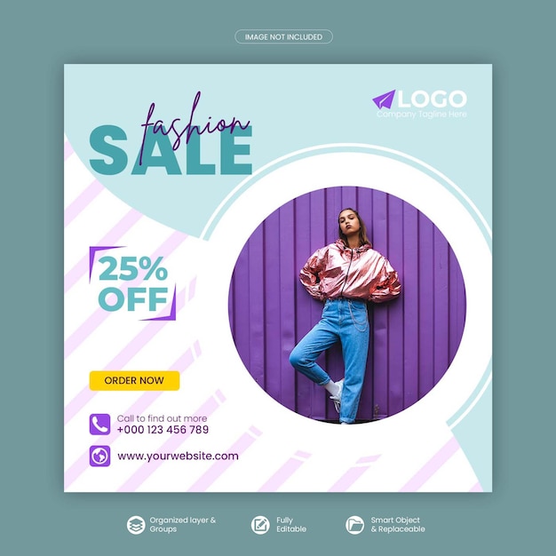 Fashion social media post or square banner and web banner template Premium Psd