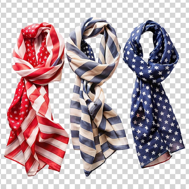 Fashionable scarf featuring American flag on transparent background