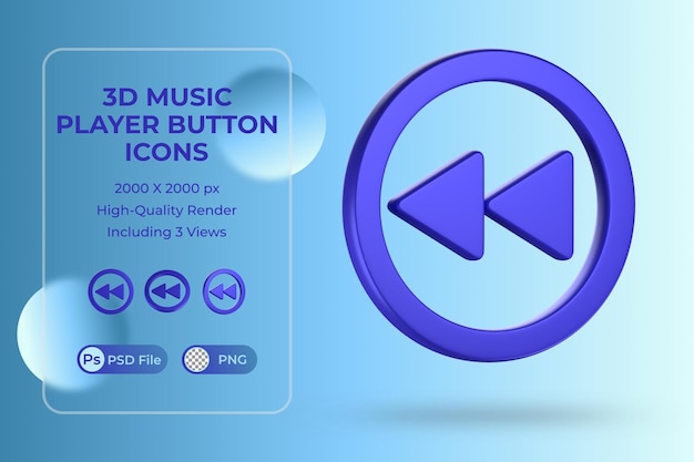 fast backward button in 3d ilustration or Icon for music player