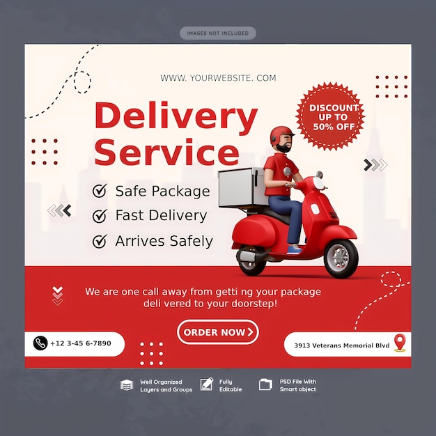 Fast Delivery Service Landing Page With Man Riding Scooter