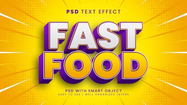 PSD fast food 3d editable text effect with meal and drink text style