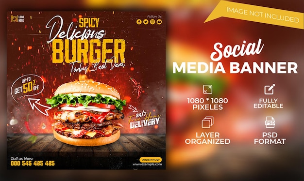 Fast food banner social media post design psd template