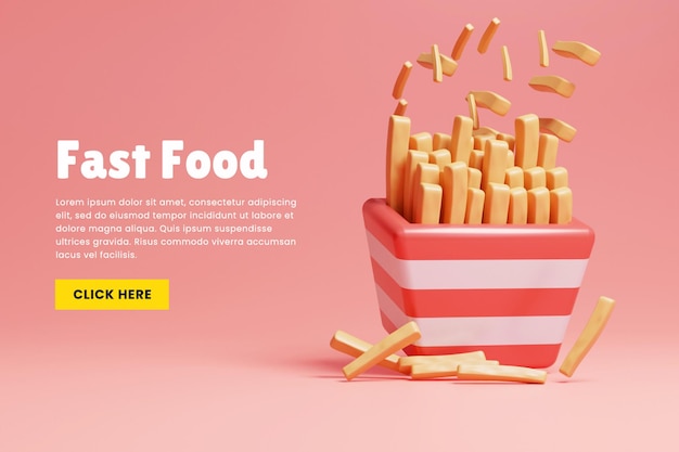 fast food banner with french fries or 3d fast food web header banner or 3d food website banner