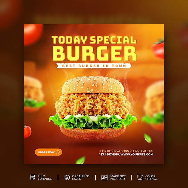 Fast food burger social media instagram banner post template