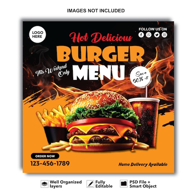 fast food burger social media and instagram banner