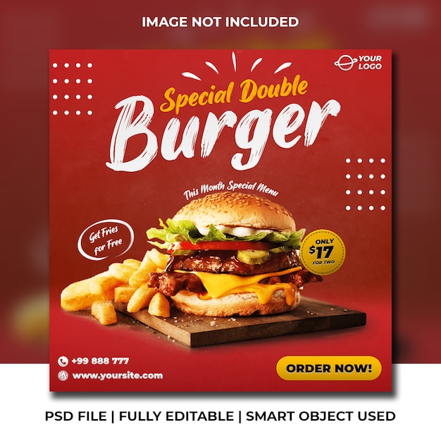 Fast food burger social media square post banner template