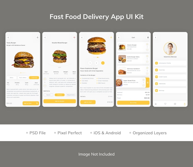 PSD fast food delivery app ui kit