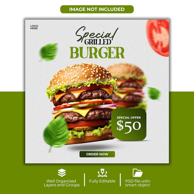 Fast Food Grilled Burger Ad Template