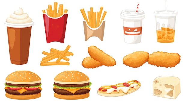 PSD fast food icons set cartoon illustration of fast food icons for web design isolated on transparent